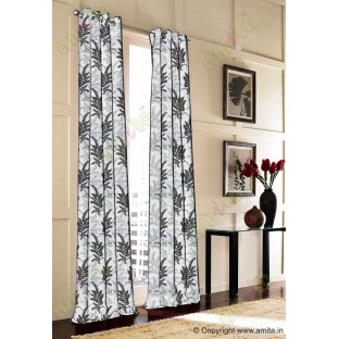 Black Silver Natural Floral Design Polycotton Main Curtain Designs